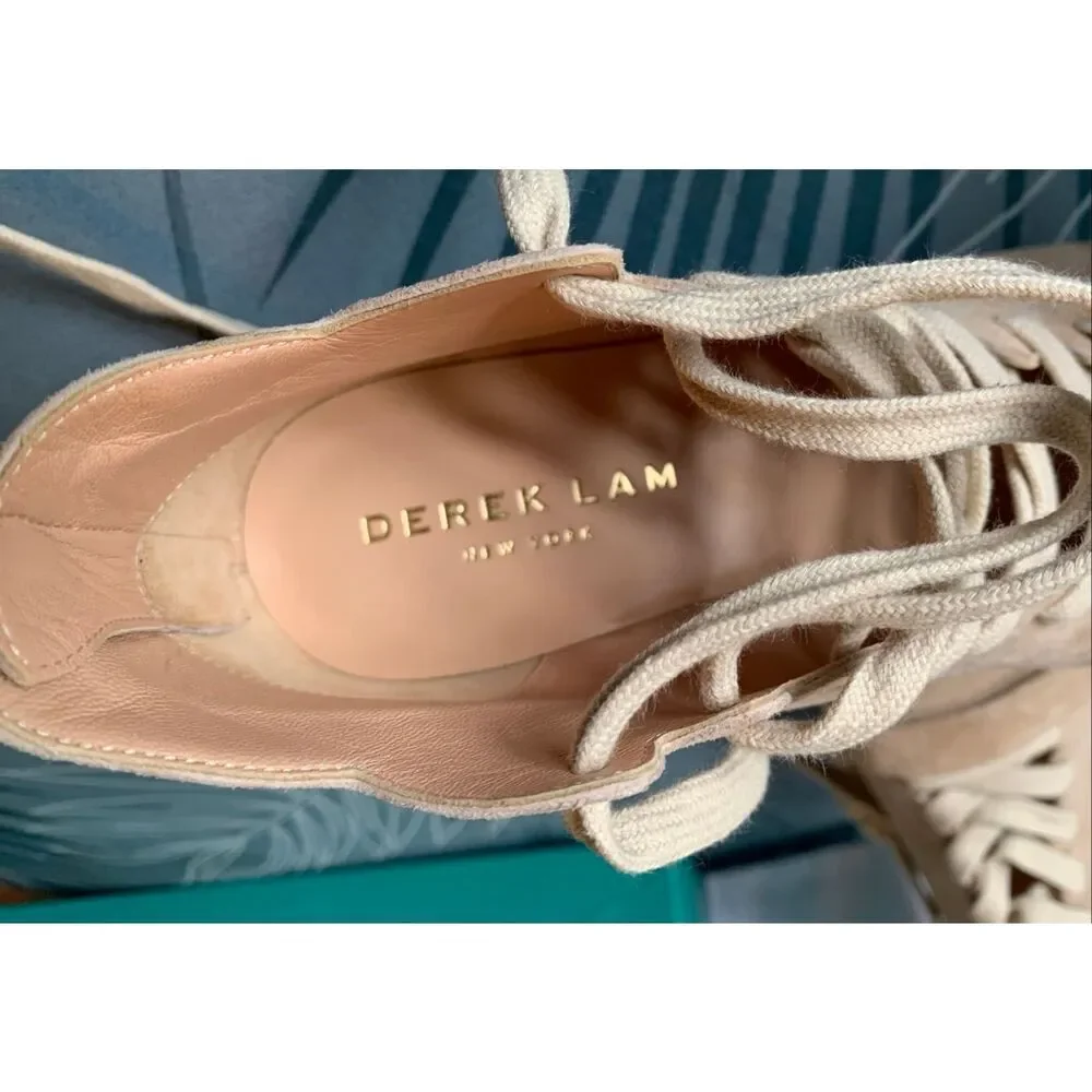 NEW IN BOX Derek Lam Montparnasse tan Suede Lace Up Booties Heels Shoes sz 38